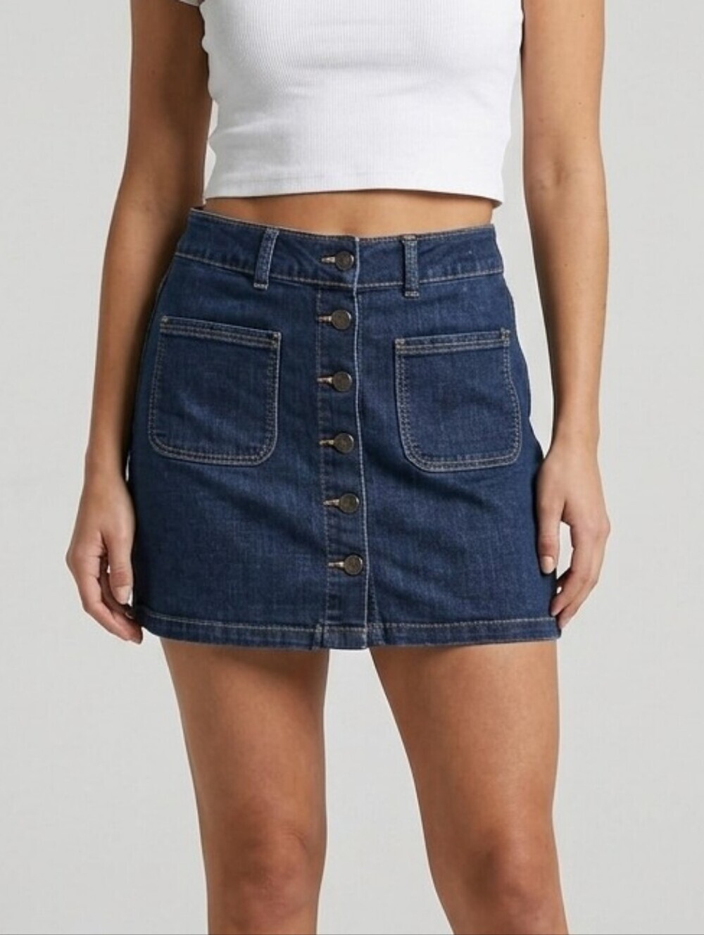 VANITY Button Fly Dark Wash Denim Stretch Mini Skirt Women's W29 - Picture 1 of 12